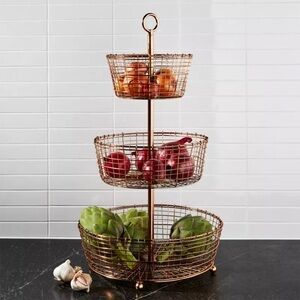 Crate&Barrel Bronze Three Tier Fruit Basket